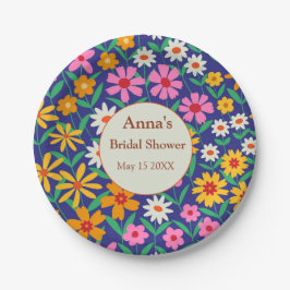 レトロボホピンクオレンジフローラブライダルシャワー ペーパープレート