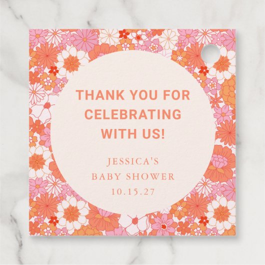 レトロボホピンクフローラカスタムベビーシャワー感謝してい フェイバータグ (裏面)