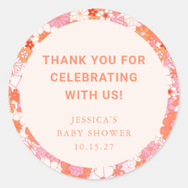 レトロボホピンクフローラカスタムベビーシャワー感謝してい ラウンドシール