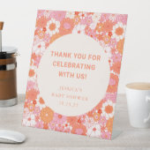 レトロボホピンクフローラカスタムベビーシャワー感謝してい 台座サイン (インサイチュ)