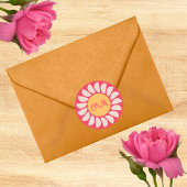 レトロボホピンク&オレンジフローラズ結婚モノグラム ラウンドシール