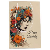 レトロボホフローラガール誕生日抱き枕 ミディアムペーパーバッグ (正面)