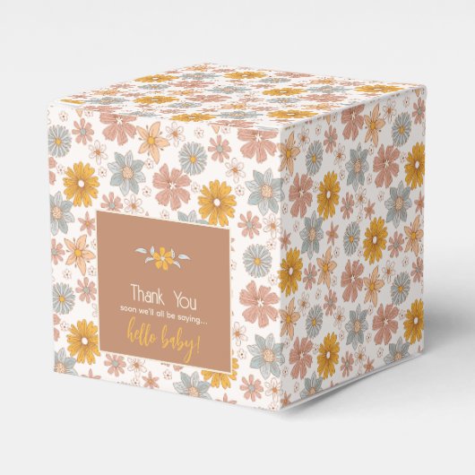 レトロボホフローラベビーシャワーありがとうギフト フェイバーボックス (正面サイド)
