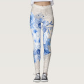 レトロボホフローラレギンスウィメンズブルーフラワーズ レギンス (正面)