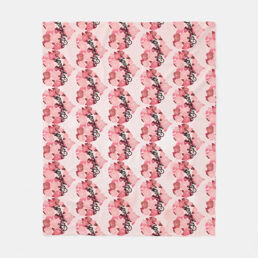 レトロボホフローラIハート名書道文字 フリースブランケット (正面)