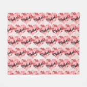 レトロボホフローラIハート名書道文字 フリースブランケット (正面(横))