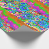 レトロボホブルーパープルピンクの花 ラッピングペーパー (角)