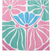 レトロボホブルーピンクグリーン シャワーカーテン (正面)