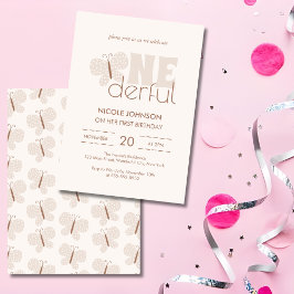 レトロボホベビーバタフライキッズワンバースデー 招待状