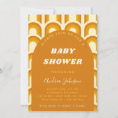 レトロボホレインボーアーチ60s 70sオレンジ色のベビーシャワー 招待状 (正面)