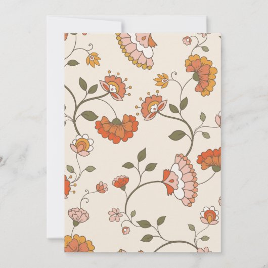 レトロボホレッドピンクイエローフローラルパター結婚ン 招待状 (裏面)