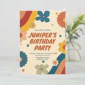 レトロボホワイルドフラワーのグルーブビーレインボー70s誕生日 招待状 (スタンド正面)