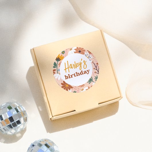 レトロボホワイルドフラワーガールバースデーパーティー ラウンドシール