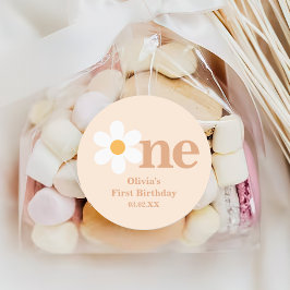 レトロボホワンデイジーファースト誕生日 ラウンドシール