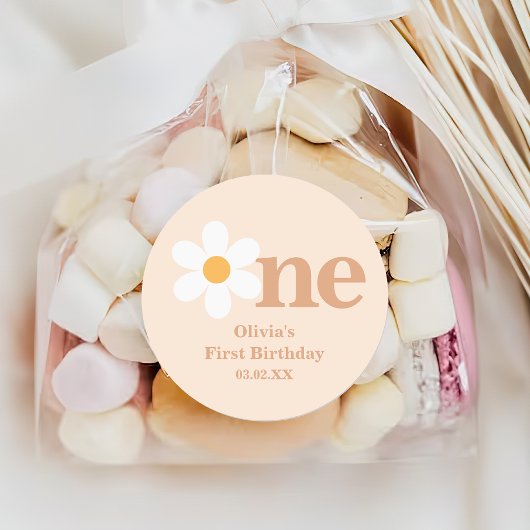 レトロボホワンデイジーファースト誕生日 ラウンドシール