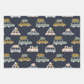 レトロボホヴィンテージカーとクリスマスツリーパターン ラッピングペーパーシート (正面3)