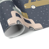 レトロボホヴィンテージカーとクリスマスツリーパターン ラッピングペーパー (ロールコーナー)