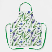 レトロボホヴィンテージパープルグリーンフローラキッチン エプロン (正面)