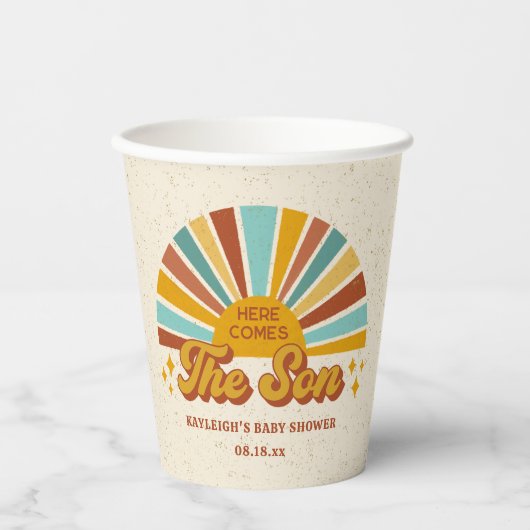 レトロボホー来ここの息子の赤ちゃんシャワー 紙コップ (正面)