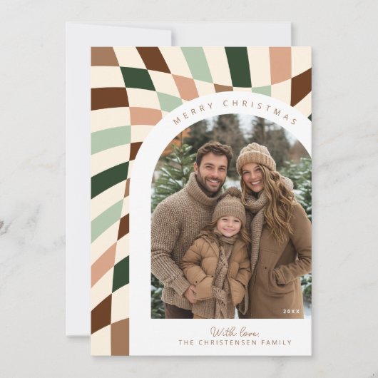 レトロボホ市松模様に写真クリスマスカード 案内状 (正面)