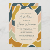 レトロボホ抽象芸術ウェーブパステルティール(緑がかった色)ブライダルシャワー 招待状 (正面/裏面)