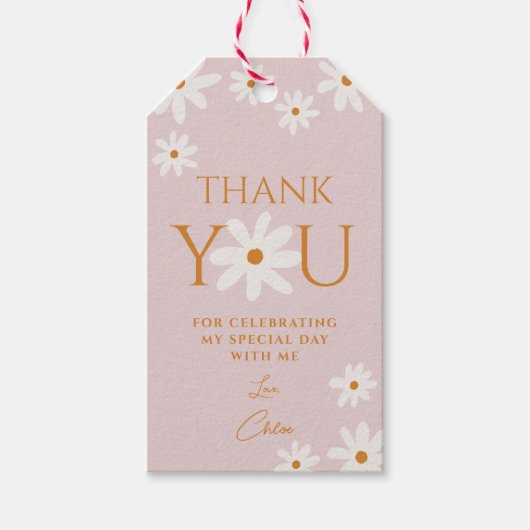 レトロボホ赤面ピンクデイジーありがとう ギフトタグ (正面)