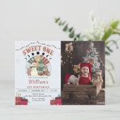 レトロボホ雪だるまクリスマスツリー1st誕生日 招待状 (スタンド正面)