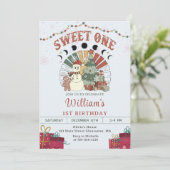 レトロボホ雪だるまクリスマスツリー1st誕生日 招待状 (スタンド正面)