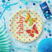 レトロボホ70の水玉模様ストライプバタフライオレンジ ペーパープレート (パーティー)