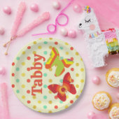 レトロボホ70の水玉模様ストライプバタフライオレンジ ペーパープレート (パーティー)