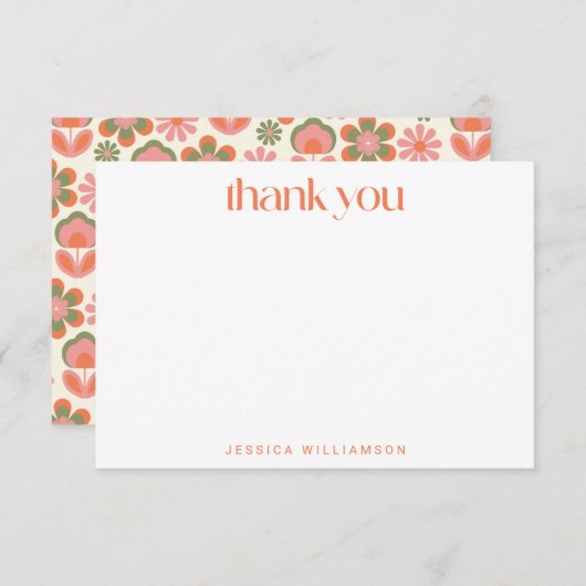 レトロボホ70sフラワーピンクカスタムブライダルシャワー サンキューカード (正面/裏面)