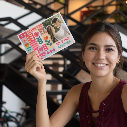 レトロボーはっきりしたーフローラ&ブカラフルライト結婚ズ サンキューカード