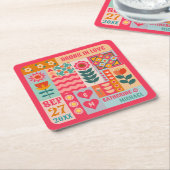 レトロボーはっきりしたーフローラ&ブカラフルライト結婚ズ スクエアペーパーコースター (アングル)