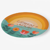 レトロボーはっきりしたーフローラ&ブカラフルライト結婚ズ ペーパープレート (アングル)