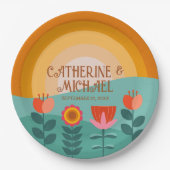 レトロボーはっきりしたーフローラ&ブカラフルライト結婚ズ ペーパープレート (正面)