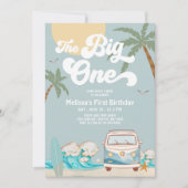 レトロボーイザビッグワンサーフィン第1誕生日 招待状 (正面)