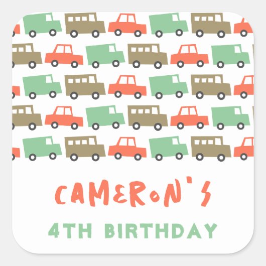 レトロボーイズ玩具おもしろい輸送誕生日パーティーの好意 スクエアシール (正面)