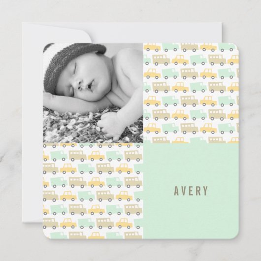 レトロボーイズ玩具男の赤ちゃん写真誕生発表 案内状 (正面)