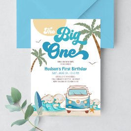 レトロボーイビッグワンサーフィン1st誕生日パーティー 招待状