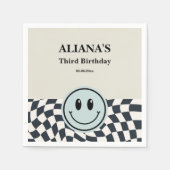 レトロボーイ黒白市松模様に生誕生日 スタンダードカクテルナプキン (正面)