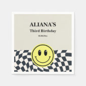 レトロボーイ黒白市松模様に生誕生日 スタンダードカクテルナプキン (正面)