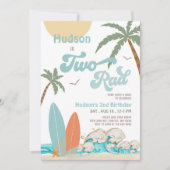 レトロボーイ サーフィン サーフィン 2歳の誕生日 ツーラッドパーティー 招待状 (正面)