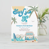 レトロボーイ 誕生日サーフィンパーティー すべての年齢 招待状 (スタンド正面)