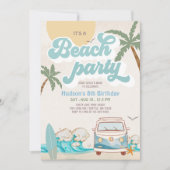 レトロボーイIt's aビーチパーティーサーフィン誕生日部 招待状 (正面)
