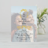 レトロボーズドゥードルブラック金ゴールドオーバーレイ結婚写真 箔招待状 (立ち正面)