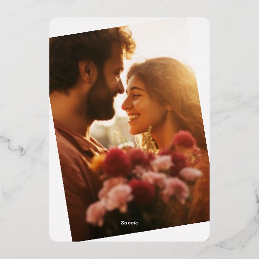 レトロボーズドゥードルブラック金ゴールドオーバーレイ結婚写真 箔招待状 (裏面)