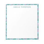 レトロボーティール（緑がかった色）フローラモチーフパーソナライズされた柄 ノートパッド (正面)