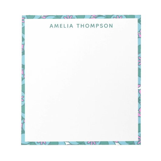 レトロボーティール（緑がかった色）フローラモチーフパーソナライズされた柄 ノートパッド (正面)