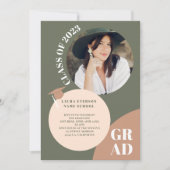 レトロボーホサークルグリーンブラウン5枚の写真卒業 招待状 (正面)