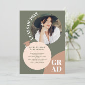 レトロボーホサークルグリーンブラウン5枚の写真卒業 招待状 (スタンド正面)